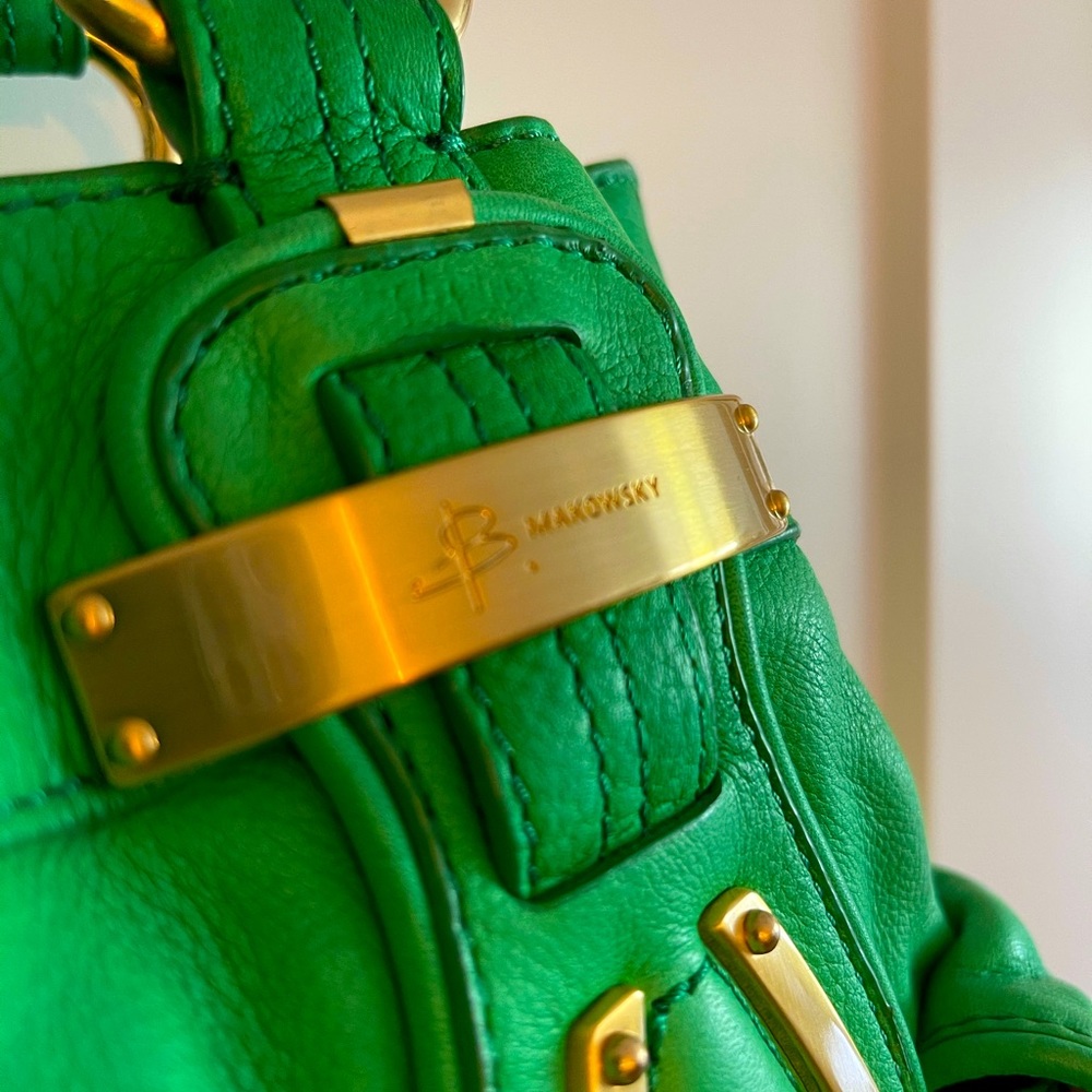 B Makowsky Green and Leopard Handbag